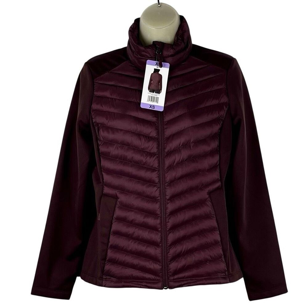 New! NWT 32 Degrees Heat Women's Burgundy Mixed Media Quilted Stretch Jacket XS